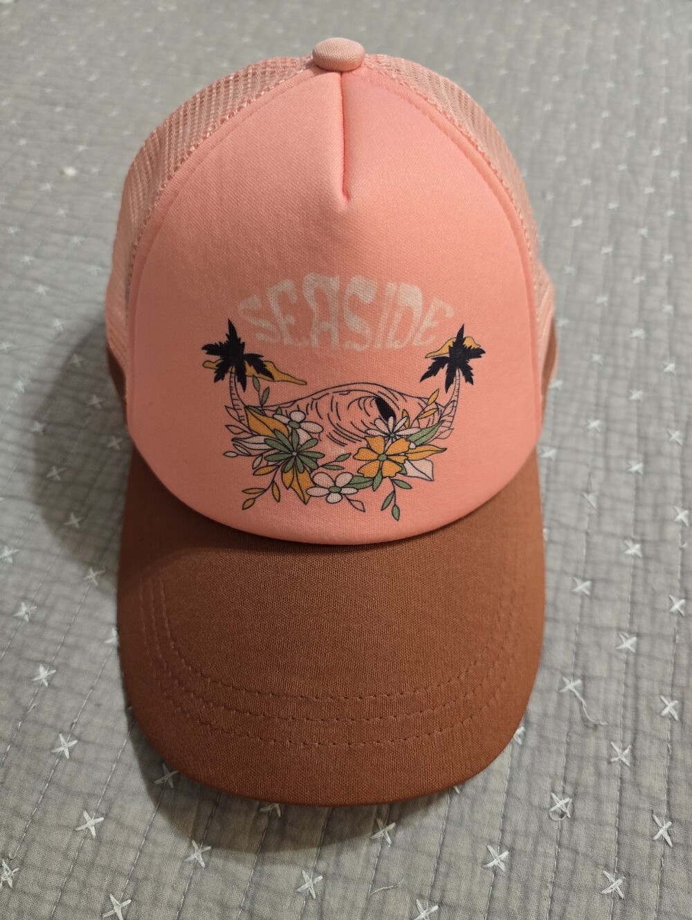 Roxy Seaside Floral Trucker Hat - Coral Pink and Brown